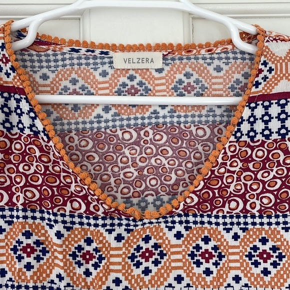 VELZERA tunic dress size XL red blue yellow beach coverup fringe - Picture 4 of 9